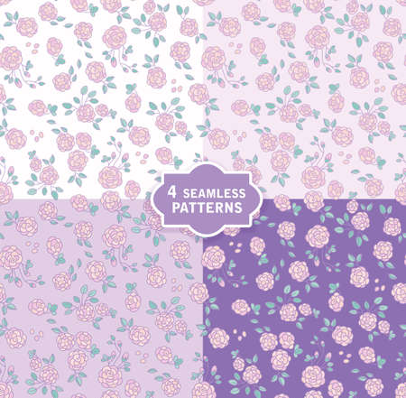 Hand drawn seamless vector pattern with cute flowers in 4 colors. Perfect for fabric, wrapping paper, wallpaper or nursery decor.のイラスト素材