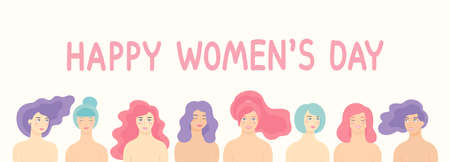 Vector flat cartoon design for International Women s Day 8 March holiday with different women. Happy women s day celebration calendar concept.のイラスト素材