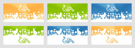 Modern Easter. Set of modern Happy Easter cards. Happy Easter lettering with Easter design elements on abstract backgroundのイラスト素材
