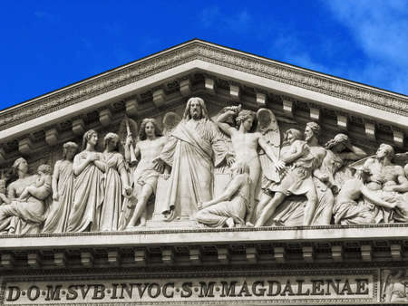The sculpted tympanum of the famous french church の写真素材