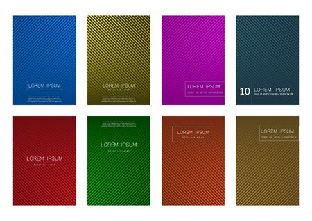Set of 8 abstract background vector design templates. Can be used for print or web designs (catalog, brochure, book, ad etc). Multiple color variants - red, yellow, blue, green, orange, purple, brown, tealのイラスト素材