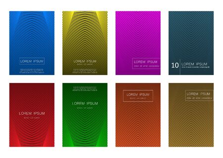 Set of 8 abstract background vector design templates. Can be used for print or web designs (catalog, brochure, book, ad etc). Multiple color variants - red, yellow, blue, green, orange, purple, brown, tealのイラスト素材