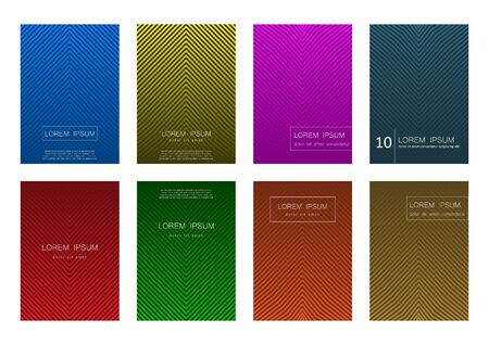 Set of 8 abstract background vector design templates. Can be used for print or web designs (catalog, brochure, book, ad etc). Multiple color variants - red, yellow, blue, green, orange, purple, brown, tealのイラスト素材