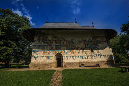 Arbore church, one of the six painted churches in northern Moldavia (Romania) listed as UNESCO monumentsのeditorial素材