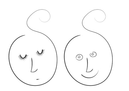 Abstract boy and girl - doodle vector illustration, line artのイラスト素材