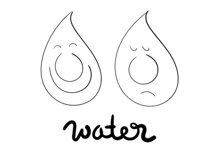 Two water droplets, a happy one and a sad one. Vector illustration doodleのイラスト素材