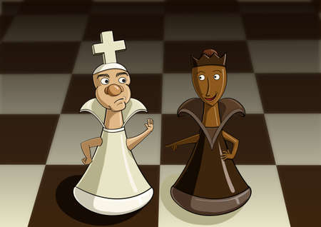Funny illustration of queen and black checkmatesの写真素材