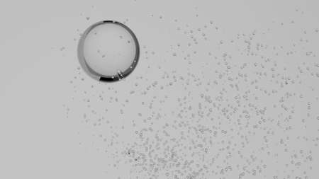 3D illustration of a glass sphere and lots of water bubbles isolated on a white background. CGI, computer generated render imageの写真素材