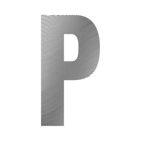 Graphic decorative element - capital letter P with a wavy striped pattern with curved lines applied over it. Can be used for logos, titles or as a drop capのイラスト素材