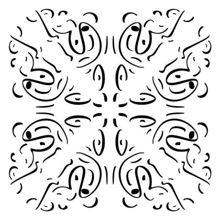 Vector pattern tile. A decorative symmetrical element, hand drawn in ink digital design.のイラスト素材