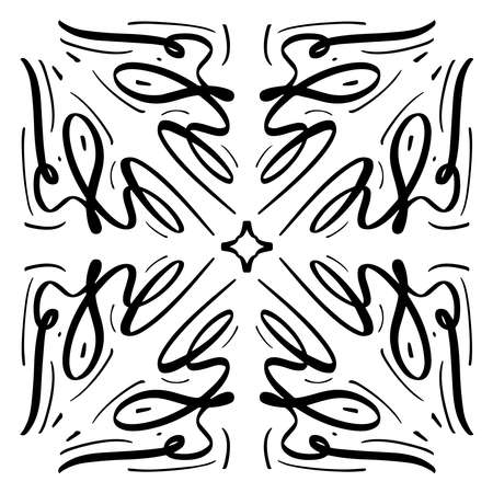 Vector pattern tile. A decorative symmetrical element, hand drawn in ink digital design.のイラスト素材