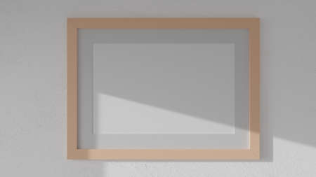 Poster mockup on a white wall with a natural color frame. CGI image, 3D rendering, 3D illustrationの写真素材