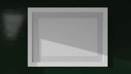 Poster mockup on a green wall with a white frame. CGI image, 3D rendering, 3D illustrationの写真素材