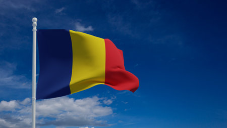 Romania national flag, waving in the wind. 3d rendering, CGIの写真素材