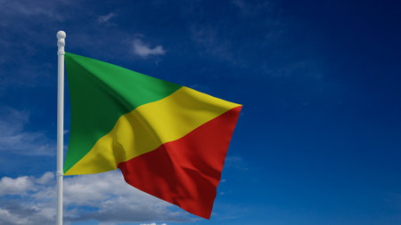 Republic of the Congo aka Congo-Brazzaville national flag, waving in the wind. 3d rendering, CGIの写真素材
