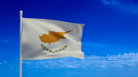Republic of Cyprus national flag, waving in the wind. 3d rendering, CGIの写真素材