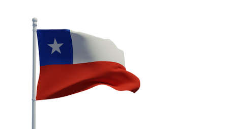 Republic of Chile national flag, waving in the wind. 3d rendering, CGI. Illustration, isolated on whiteの写真素材