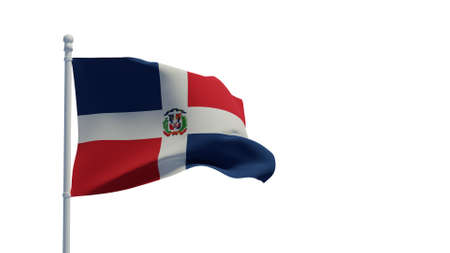 The Dominican Republic national flag, waving in the wind. 3d rendering, CGI. Illustration, isolated on whiteの写真素材