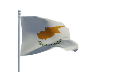 Republic of Cyprus national flag, waving in the wind. 3d rendering, CGI. Illustration, isolated on whiteの写真素材