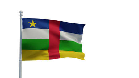 Central African Republic national flag, waving in the wind. 3d rendering, CGI. Illustration, isolated on whiteの写真素材