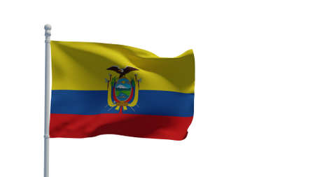 Republic of Ecuador national flag, waving in the wind. 3d rendering, CGI. Illustration, isolated on whiteの写真素材