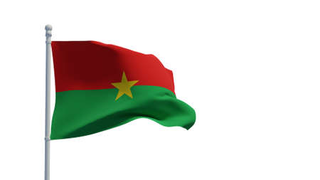 Burkina Faso national flag, waving in the wind. 3d rendering, CGI. Illustration, isolated on whiteの写真素材