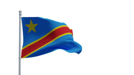 Democratic Republic of the Congo aka Congo-Kinshasa national flag, waving in the wind. 3d rendering, CGI. Illustration, isolated on whiteの写真素材