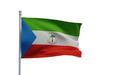 Republic of Equatorial Guinea national flag, waving in the wind. 3d rendering, CGI. Illustration, isolated on whiteの写真素材