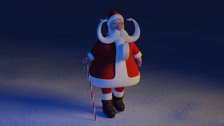 Funny Santa Claus walking on the snow - realistic cartoon 3d rendering illustrationの写真素材