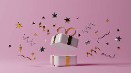Gift box with Christmas presents. 3d illustration rendering.の写真素材