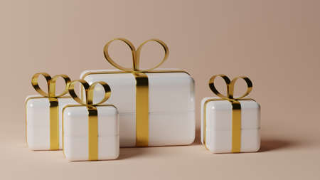 Multiple gift boxes with Christmas presents. 3d illustration rendering.の写真素材