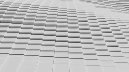 Abstract illustration of displaced white square tiles waving. 3d rendering
