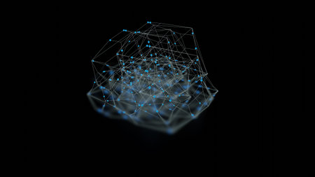 Abstract illustration of a wireframe geometry dissapearing in fog. 3D illustration - renderingの写真素材