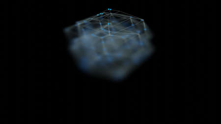 Abstract illustration of a wireframe geometry dissapearing in fog. 3D illustration - renderingの写真素材