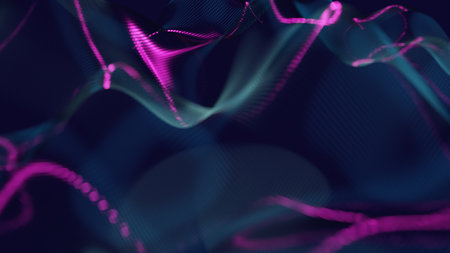 Abstract colorful background with waving wireframe structure. 3d illustration, renderingの写真素材