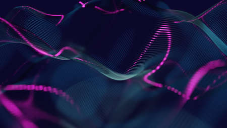 Abstract colorful background with waving wireframe structure. 3d illustration, renderingの写真素材