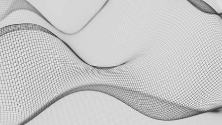 Abstract simple black and white 3D illustration with a pattern of waving linesの写真素材