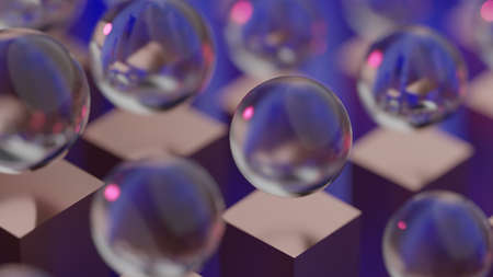 Colorful background illustration of abstract geometry with cubes and spheres. 3D generated rendering