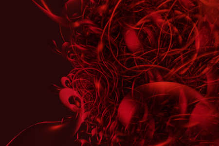 3d illustration of an abstract colorful red background with spirals, lines and geometric patternsの写真素材