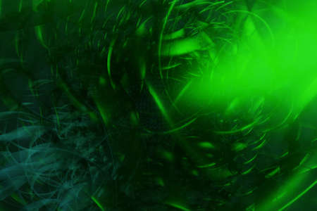 Abstract green 3d illustration - geometric background with waves, spirals and transparency effectsの写真素材