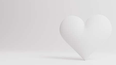 Valentine's Day 3d illustration - rendering. Single white heart isolated on white background. Layout with negative space for copyの写真素材