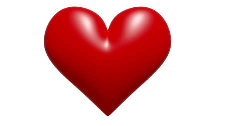 Valentine's Day 3d illustration - rendering. Single red heart isolated on white background. Layout with negative space for copyの写真素材