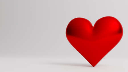 Valentine's Day 3d illustration - rendering. Single red heart isolated on white background. Layout with negative space for copyの写真素材