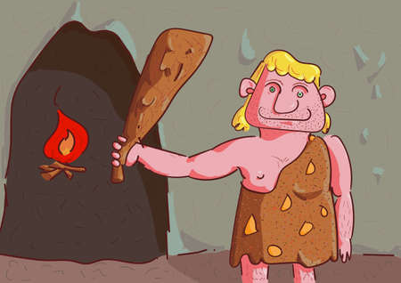 Caveman - funny colorful digital illustrationの写真素材