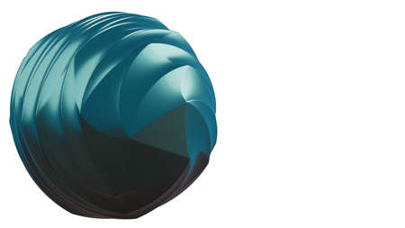 Teal colorful shiny metallic abstract twisted geometric object isolated on white. 3d illustration (rendering)の写真素材