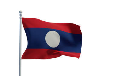 Lao People Democratic Republic national flag, waving in the wind. 3d rendering, CGI illustrationの写真素材