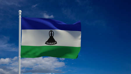 Kingdom of Lesotho national flag, waving in the wind. 3d rendering, CGI illustrationの写真素材