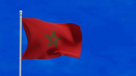 Kingdom of Morocco national flag, waving in the wind. 3d rendering, CGI illustrationの写真素材