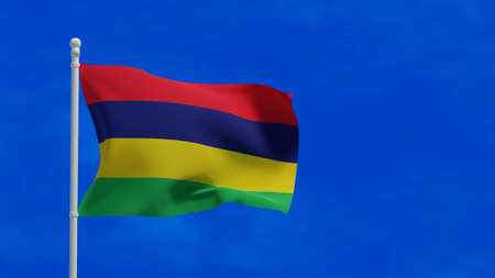 Republic of Mauritius national flag, waving in the wind. 3d rendering, CGI illustrationの写真素材