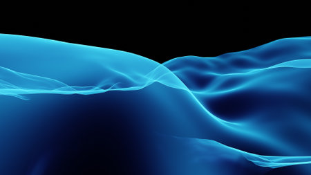 Abstract waves of transparent colorful energy over a black background - 3D illustration, renderingの写真素材